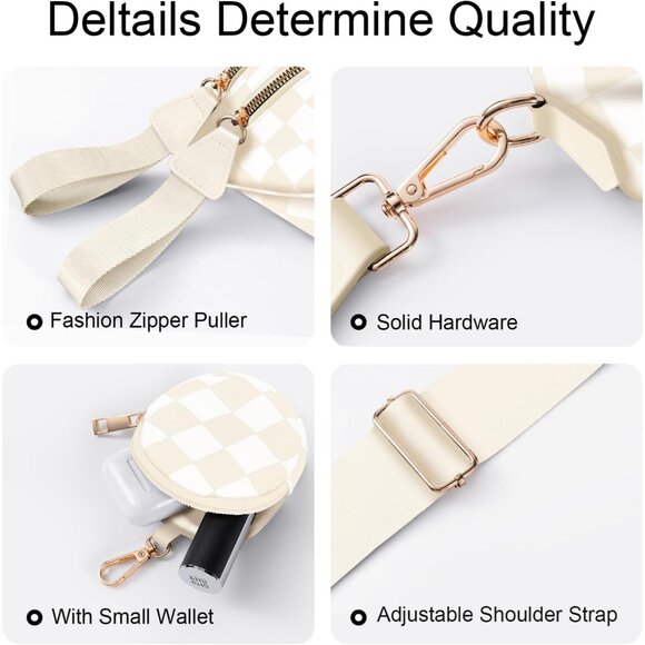 Women Checkered Nylon Crossbody Bag Large Capacity Adjustable Strap - Picture 5 of 7
